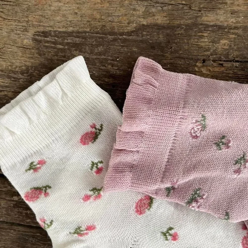 Cute Calzedonia Floral Rosette Cotton Ruffle Socks - White or Pink - Womens